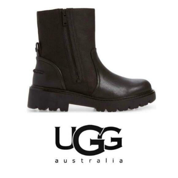 NWT Ugg Polk Lug Sole Moto Boots Black Leather Size 8 - Picture 2 of 13